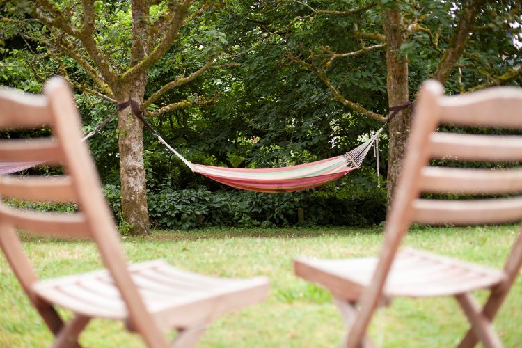 A wellbeing space with hammocks and seating on the Penryn Campus