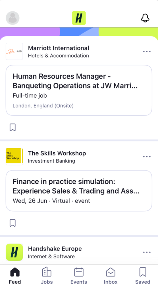 Screenshot of a Handshake app main feed