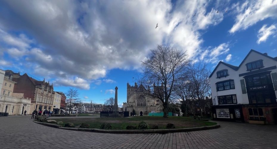View of Exeter Cathedral green