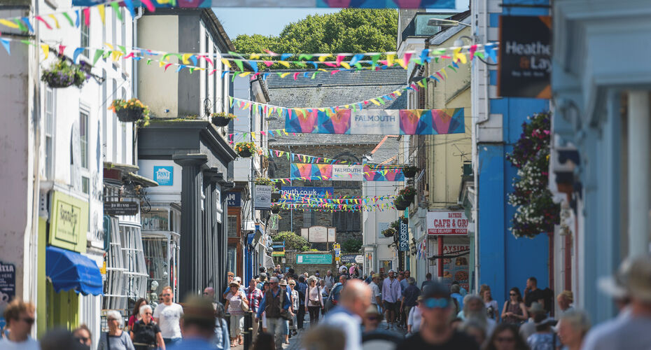 Falmouth street on a busy day