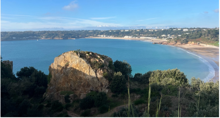 The view across Ouasnais bay in Jersey