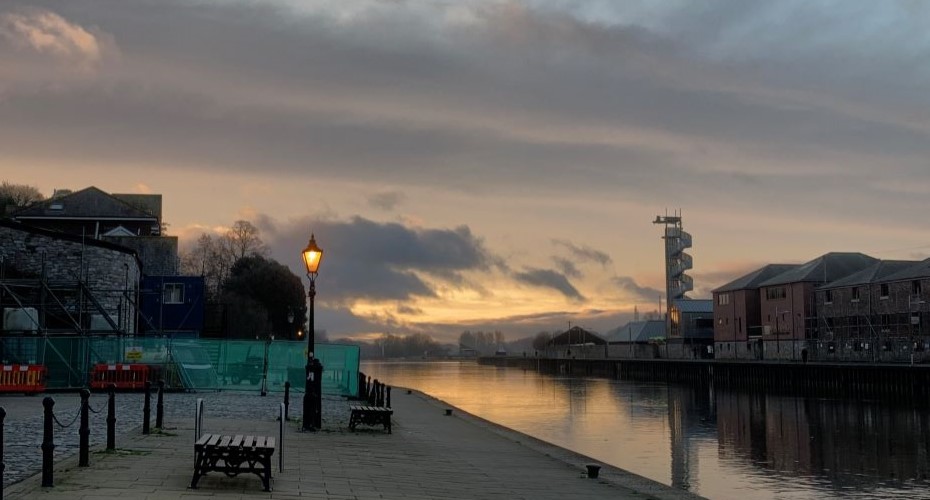 Sunset over Exeter quay