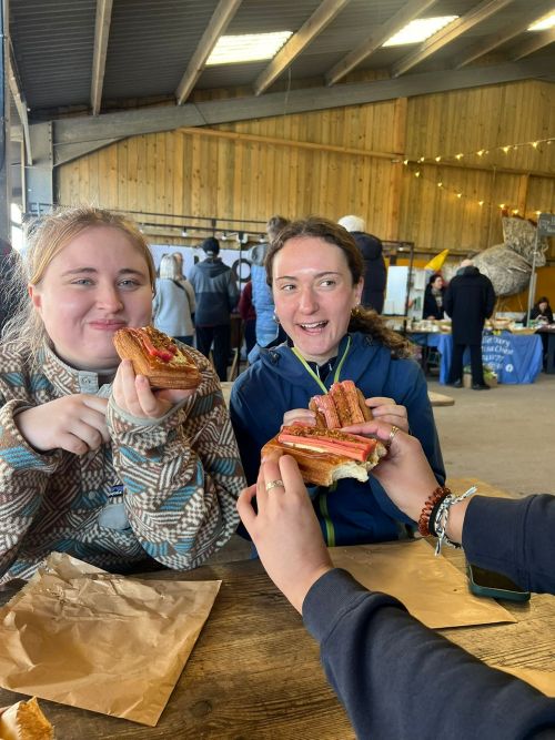 Friends and pastries at Flushing food barn